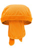 An orange functional bandana hat with a mesh top and long flaps at the back. It features a logo.