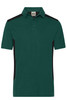 A men's work polo in dark green with black side panels and a collar. The shirt features a logo on the chest.