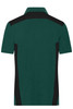 A green men's workwear polo shirt featuring black panels on the sides and a simple collar design.