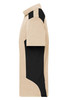 A beige and black men's work polo shirt featuring a contrast design and a logo.