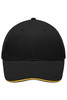 A black cap with a yellow underbrim and a logo on the front. Suitable for casual wear.