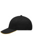 A black cap featuring a yellow trim along the visor, with a logo on the front.