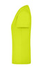 A bright yellow work T-shirt with a fitted style, featuring short sleeves and a rounded neckline.