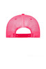 A vibrant pink retro mesh trucker cap featuring a snapback adjustment and a logo on the side.