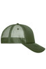 A retro-style 5-panel trucker cap in olive green with a mesh back and a solid front panel.