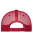 A red 5 Panel Retro Mesh Trucker cap featuring a mesh back and an adjustable snap closure.