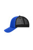 A blue cap with a black mesh back and a curved visor, featuring a logo on the front.