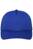 A blue 5 Panel Retro Mesh Trucker cap featuring a solid front and mesh back. It includes a logo on the front.