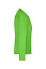 A bright green long-sleeve ladies work t-shirt featuring a side view design and a logo.
