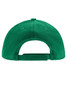 A green five-panel cap featuring an adjustable strap at the back and a logo on the exterior.