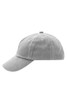 A grey kids' 5 panel cap with a curved brim and a logo on the side.