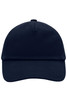 A navy blue kids' 5 panel cap with a structured front and a rounded top, featuring a logo on the side.