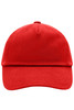 A red 5 panel cap with a curved brim and an interior logo detailing. Perfect for headwear.