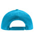 A bright turquoise kids' 5 panel cap with an adjustable strap and a rear button at the top.