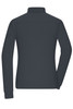 A dark grey long-sleeve polo shirt for women, featuring a collar and a plain back design. It has a logo on the back.