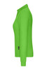 A bright green women's long-sleeve polo shirt with a collar and a logo on the side.