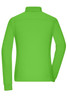 A bright green women's work polo shirt featuring a collar and long sleeves, with a logo present on the design.