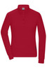A red long-sleeve polo shirt for ladies with a collar and button placket. The shirt includes a branding logo.