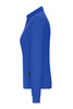 A blue ladies work polo shirt, featuring a collar and long sleeves, with a logo present.