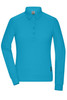 A long-sleeve polo shirt in bright blue with a collar and buttons. The shirt features a logo on the label.