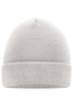 A grey knitted beanie with a folded cuff. The beanie features a simple design and has a logo.