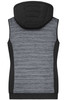A ladies' padded hybrid vest featuring a grey striped design with a black hood and side panels. It includes branding.