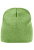 A green beanie with a simple knit design, featuring a small logo on the side.