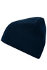 A navy beanie with a simple, textured design. Features a logo on the side.