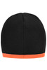 A black beanie with a contrast orange edge, featuring a ribbed texture and no visible logos.