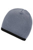 A grey beanie with a contrasting black edge. The beanie has a simple, fitted design.