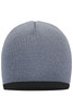 A beanie featuring a grey body and a black contrasting edge, with a simple woven texture and no visible logos.
