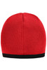A red beanie with a black contrast edge, featuring a simple design and no visible branding.