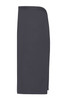A dark grey apron with a sleek design, featuring a side slit and a logo.