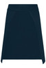 A navy blue apron short featuring a simple design, with a branded logo at the top.