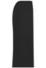 A black apron with a sleek design, featuring a logo on the front. Suitable for workwear purposes.