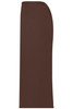 A long brown apron with a sleek design and curved edges, featuring a logo on the side.