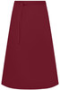 A long burgundy apron with a waist tie and a plain design. It features a logo but no visible text.