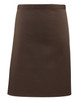 A mid-length brown apron featuring a simple design and a logo. Ideal for workwear applications.