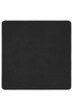 A black picnic blanket with a smooth texture and rounded corners, featuring a logo.