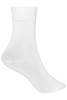 White sports socks featuring a simple design, with a comfortable ankle length and a branding logo.