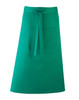 A green apron featuring a waistband tie and a front pocket. It includes a logo or branding.
