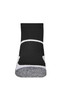Sport socks in black with white accents and a grey toe, featuring a logo on the side.