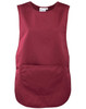 A burgundy Pocket Tabard with a large front pocket and no sleeves, featuring a small branding label.