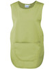 A green Pocket Tabard featuring a front pocket and a simple sleeveless design, with a logo on the label.