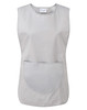 A grey Pocket Tabard featuring a large front pocket and a simple, sleeveless design. Includes a logo.
