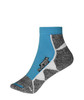 A pair of sport sneaker socks featuring a blue and white design with grey accents and a logo.
