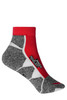 Sport sneaker socks in grey with red accents, featuring a branded logo on the side.