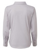 A light grey women's poplin long-sleeve blouse with a button-up design and a collared neckline.