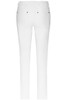 White stretch pants featuring five pockets, with a smooth back view and subtle detailing.
