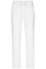 White ladies' comfort pants with an elastic waistband and drawstring feature. Simple design with no visible logos.